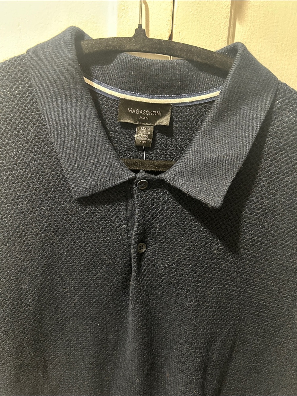 Magaschoni Man Navy Textured Knit Polo